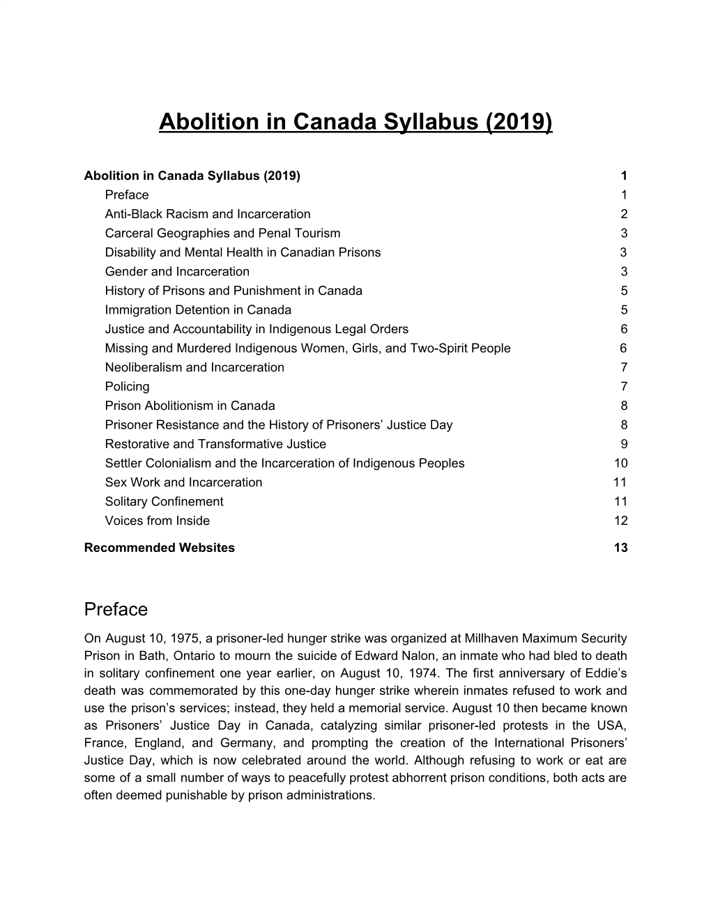 Abolition in Canada Syllabus (2019)