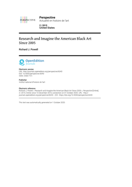Perspective, 2 | 2015 Research and Imagine the American Black Art Since 2005 2