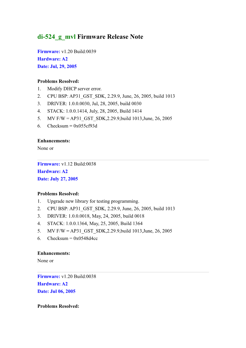 DES-3226S Firmware Release Note