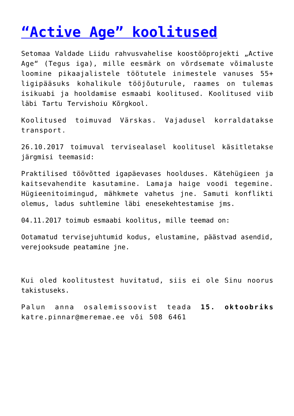 Koolitused,Tänuavaldus,ESITA SOOVIAVALDUS