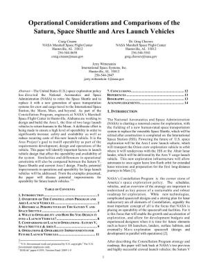 Operational Considerations and Comparisons of the Saturn, Space Shuttle and Ares Launch Vehicles