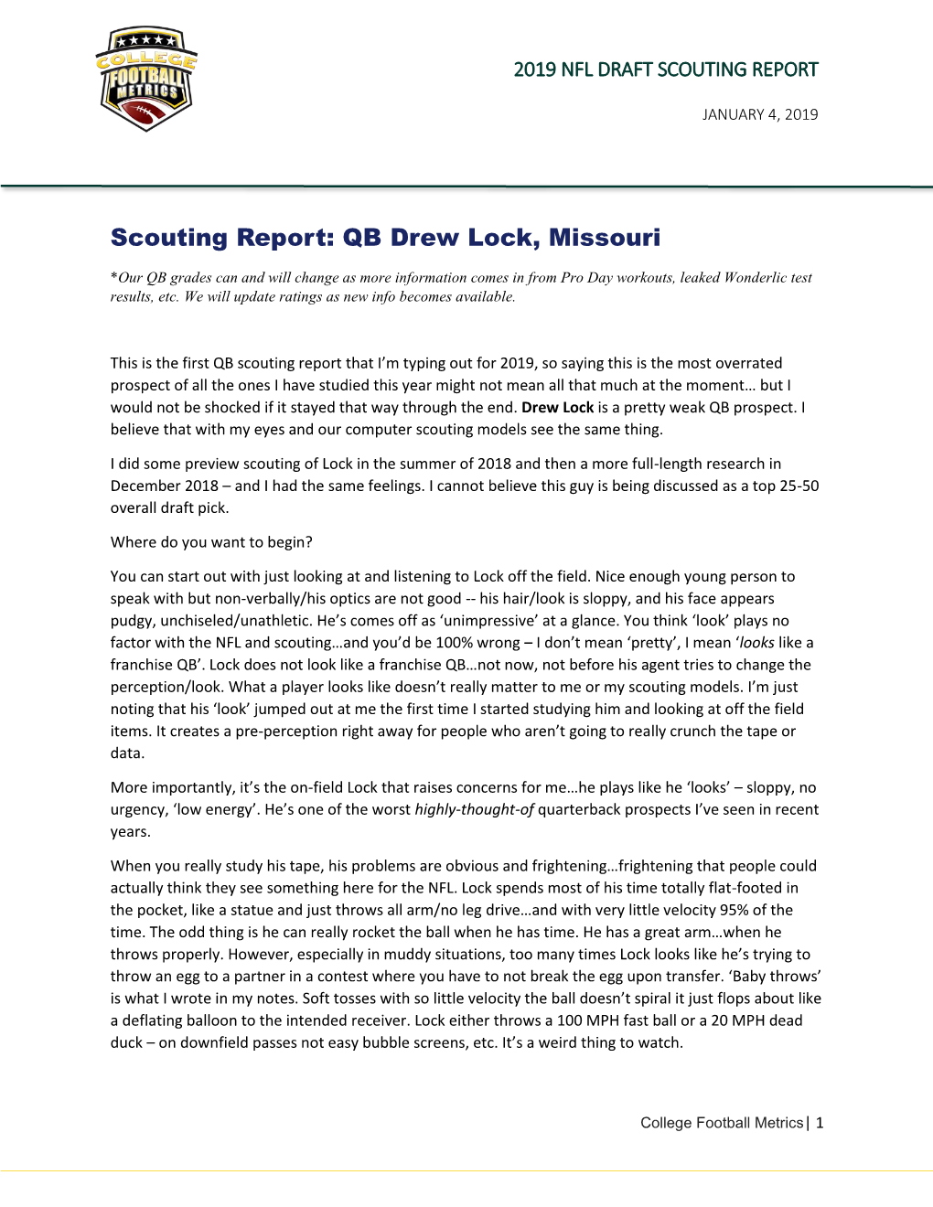 Scouting Report: QB Drew Lock, Missouri