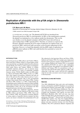 Replication of Plasmids with the P15a Origin in Shewanella Putrefaciens MR-1