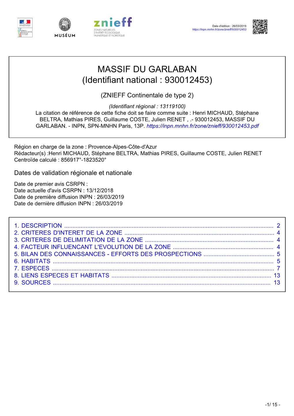 MASSIF DU GARLABAN (Identifiant National : 930012453)