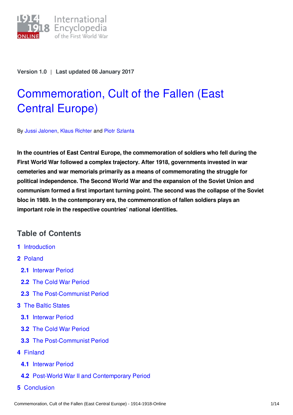 Commemoration, Cult of the Fallen (East Central Europe) | International