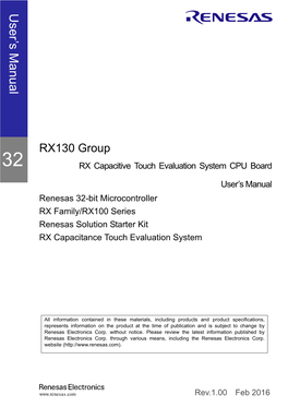 RX130 Group RX Capacitive Touch Evaluation System CPU Board User's Manual 1