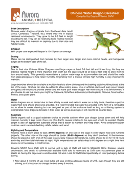 Chinese Water Dragon Caresheet Compiled by Dayna Willems, DVM