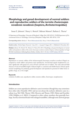 Morphology and Gonad Development of Normal Soldiers and Reproductive Soldiers of the Termite Zootermopsis Nevadensis Nevadensis (Isoptera, Archotermopsidae)