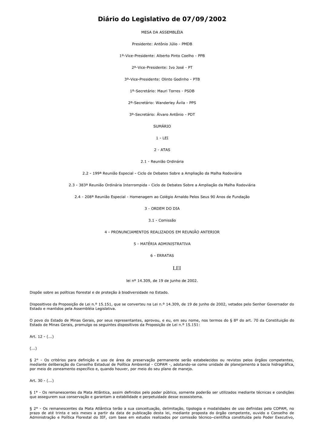 Diário Do Legislativo De 07/09/2002