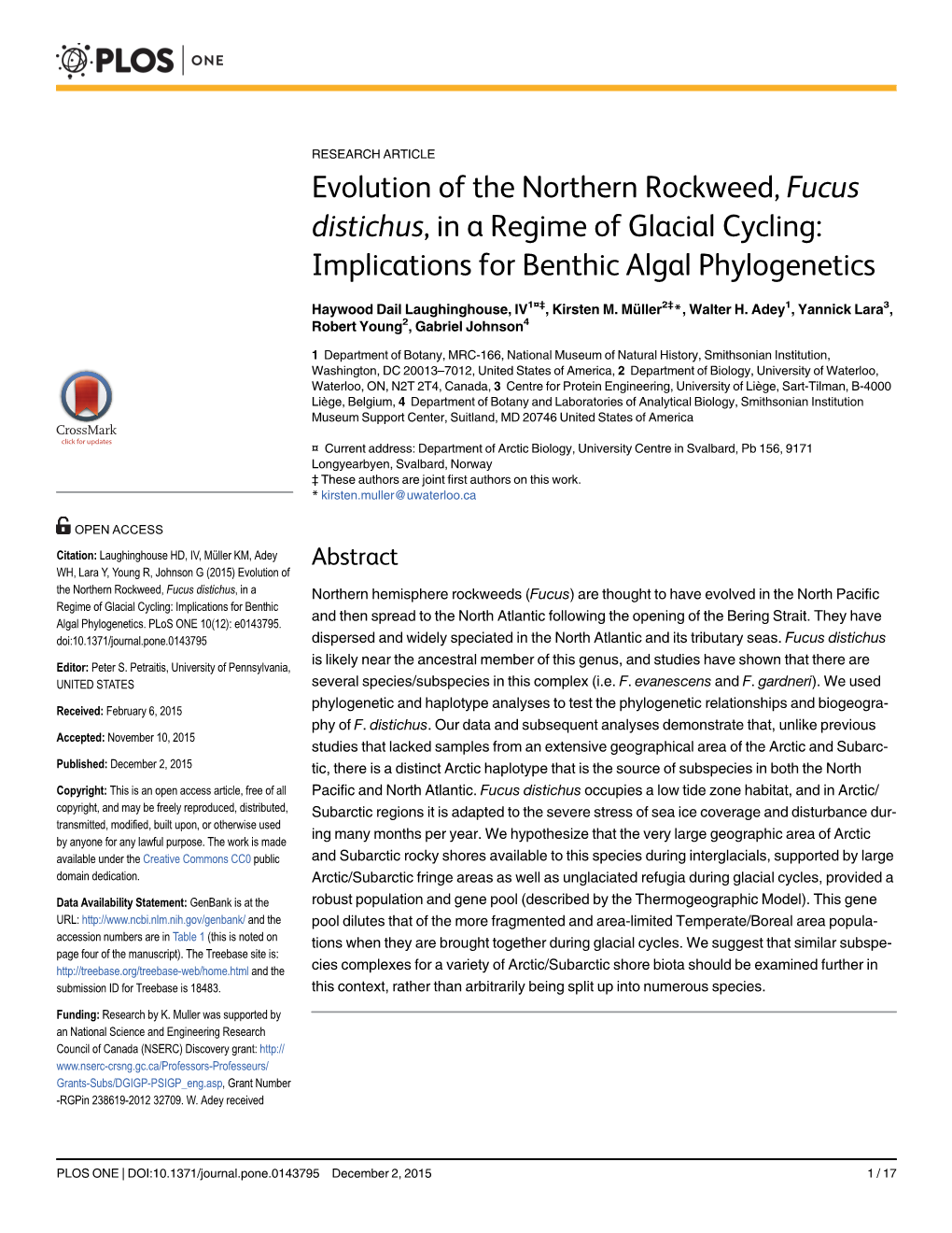 Evolution of the Northern Rockweed, Fucus Distichus, in a Regime of Glacial Cycling: Implications for Benthic Algal Phylogenetics