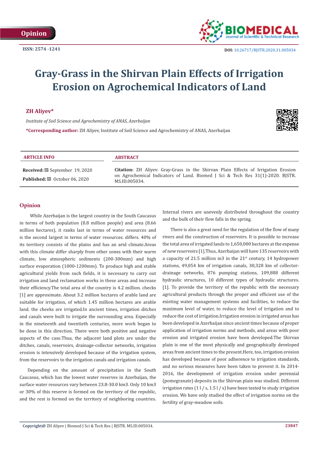 Gray-Grass in the Shirvan Plain Effects of Irrigation Erosion on Agrochemical Indicators of Land