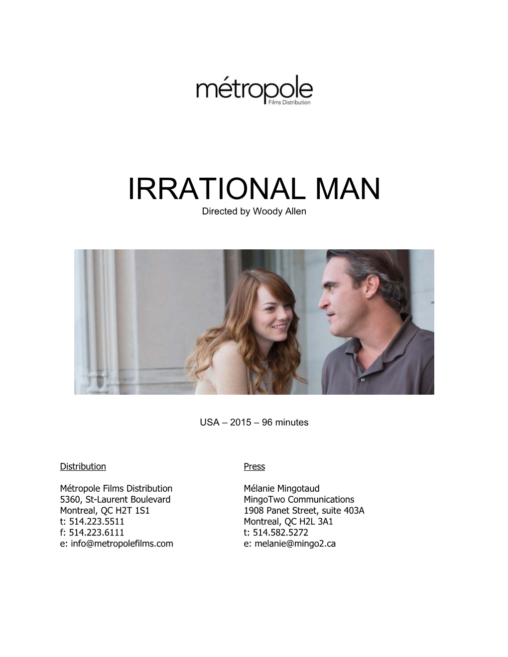 IRRATIONAL MAN Directed by Woody Allen