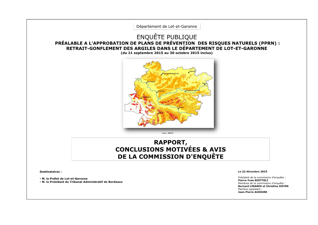 Enquête Publique Rapport, Conclusions Motivées & Avis