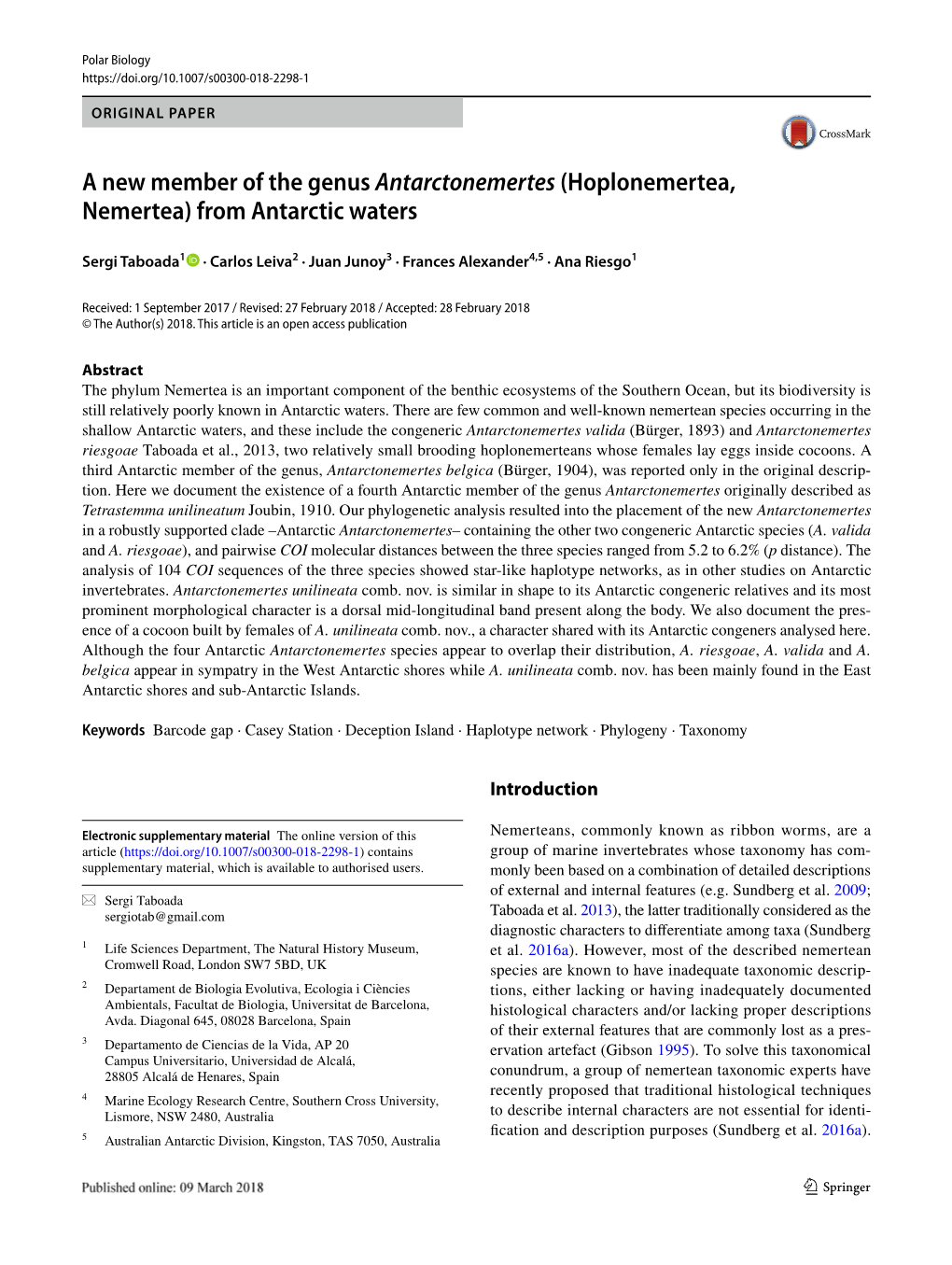 A New Member of the Genus Antarctonemertes (Hoplonemertea, Nemertea) from Antarctic Waters