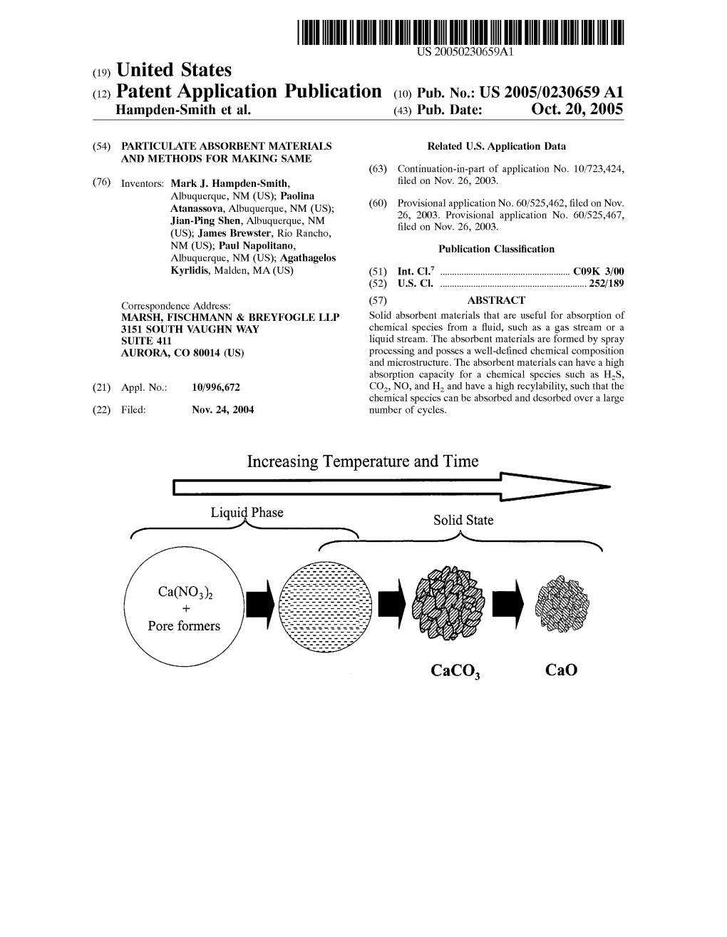 (12) Patent Application Publication (10) Pub. No.: US 2005/0230659 A1 Hampden-Smith Et Al