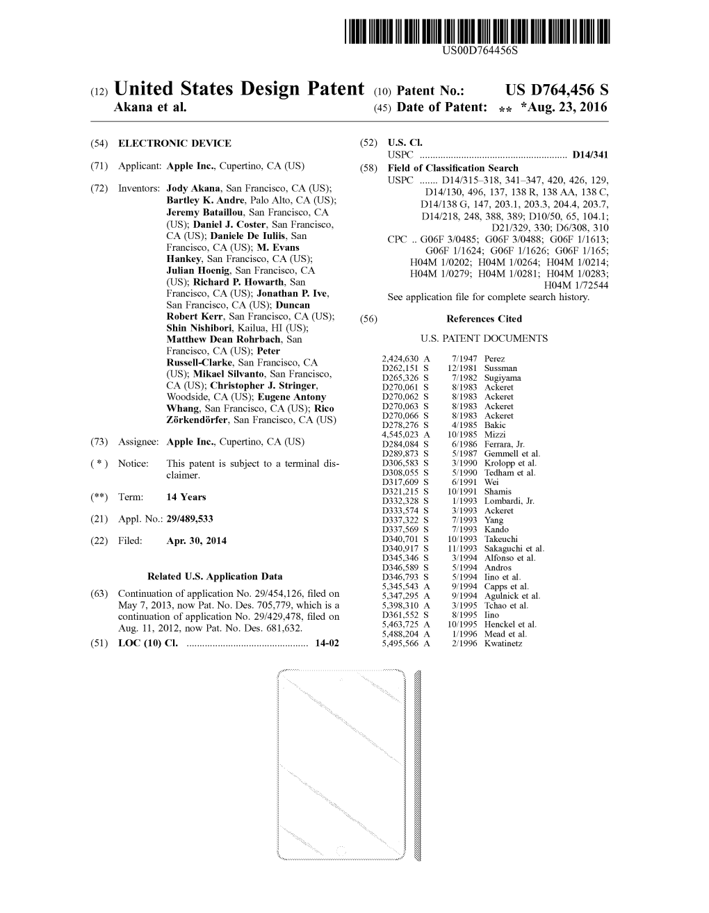 (12) United States Design Patent (10) Patent No.: US D764,456 S Akana Et Al