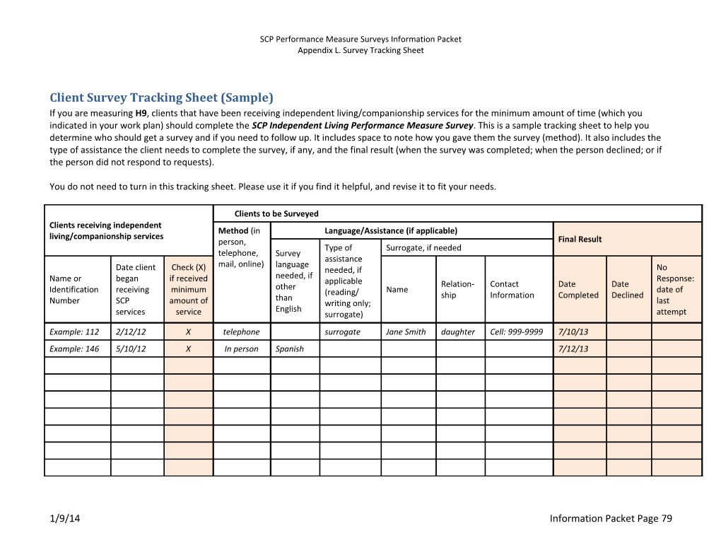 SCP Performance Measure Surveys Information Packet