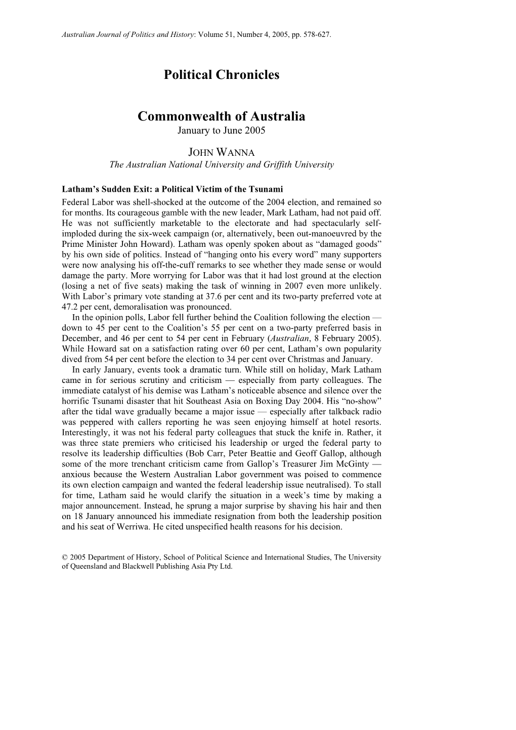 Political Chronicles Commonwealth of Australia