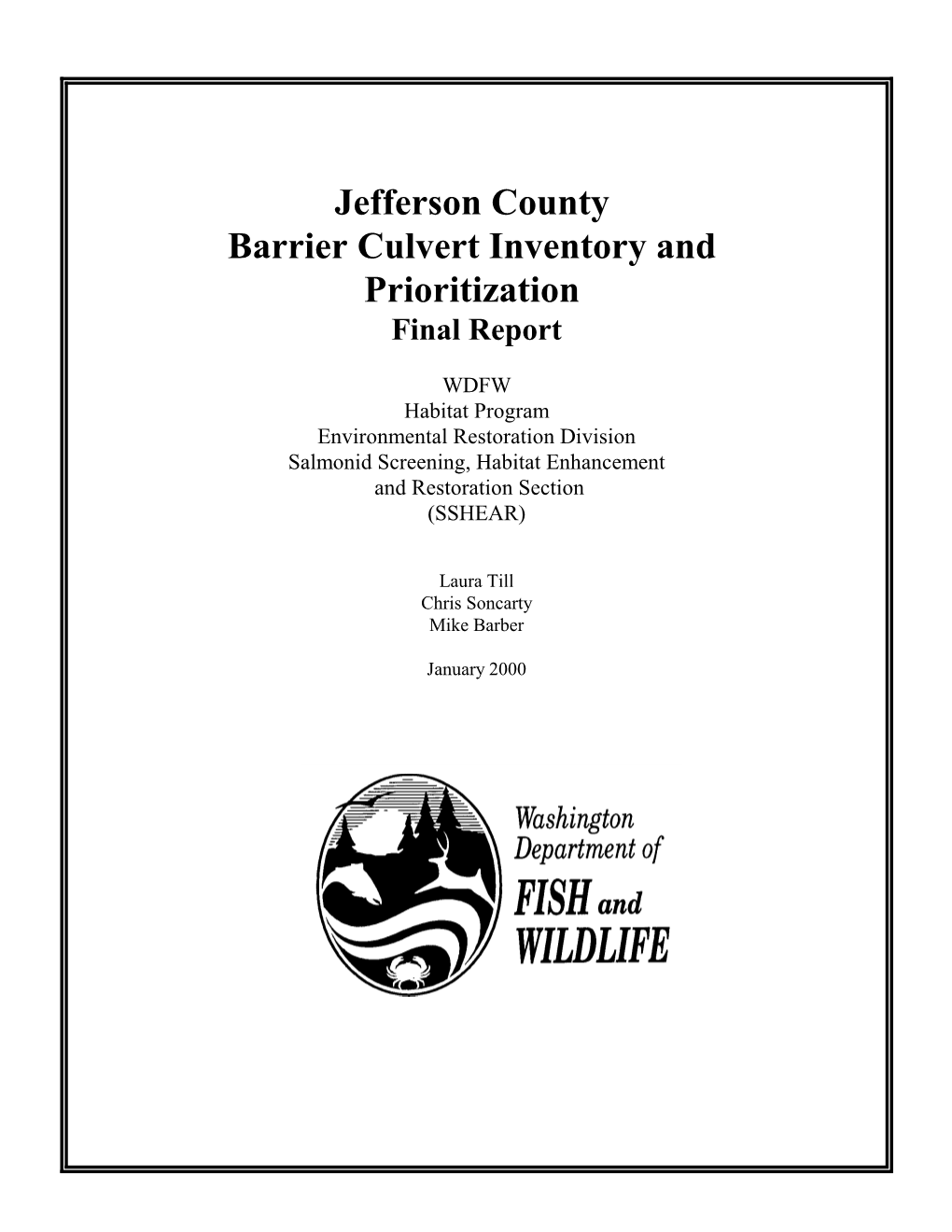 Jefferson County Barrier Culvert Inventory and Prioritization Final Report