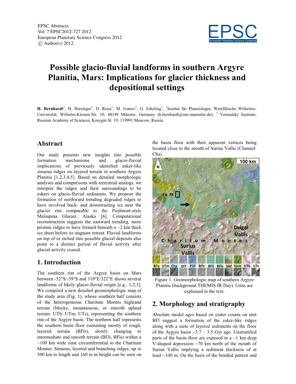 Possible Glacio-Fluvial Landforms in Southern Argyre Planitia, Mars: Implications for Glacier Thickness and Depositional Settings