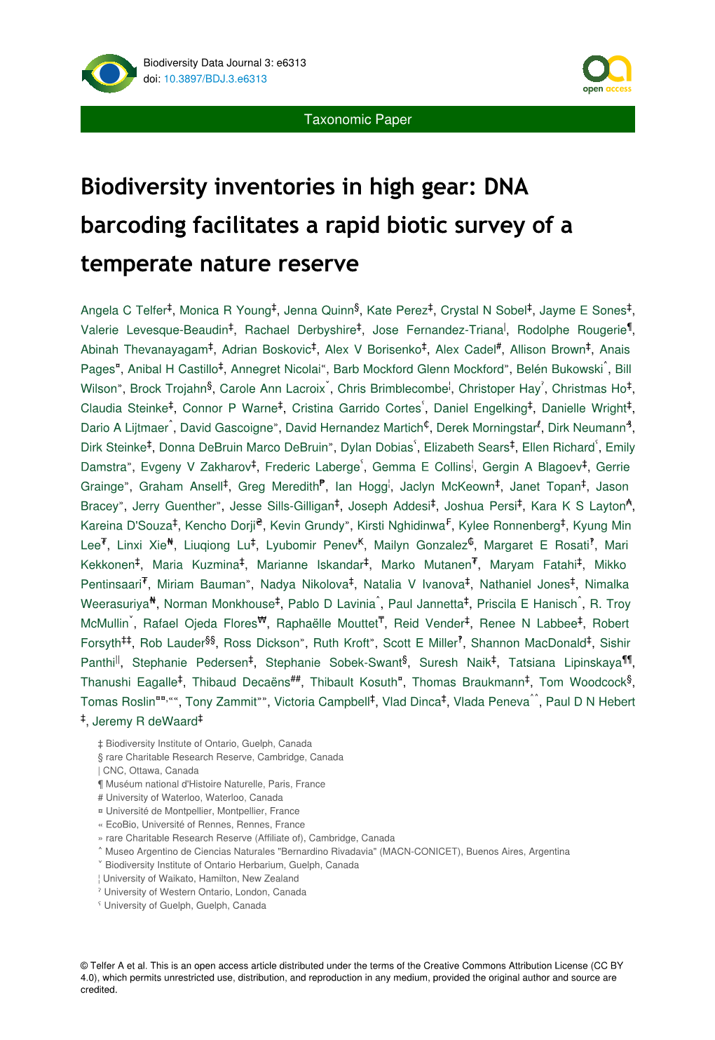 DNA Barcoding Facilitates a Rapid Biotic Survey of a Temperate Nature Reserve