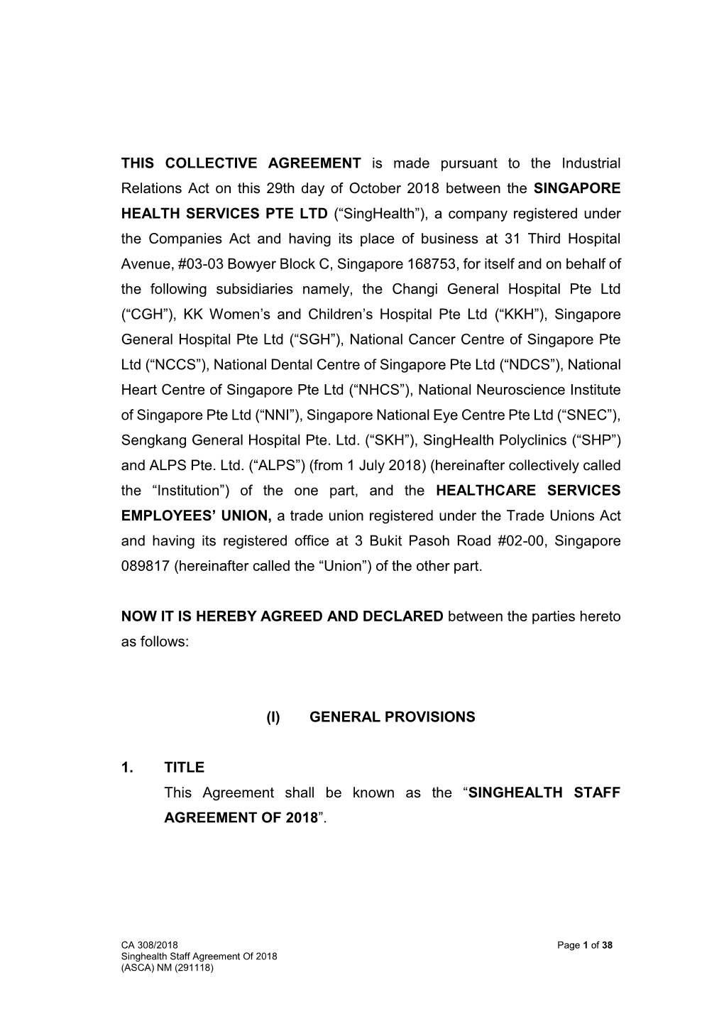 Singhealth Staff Agreement 2018