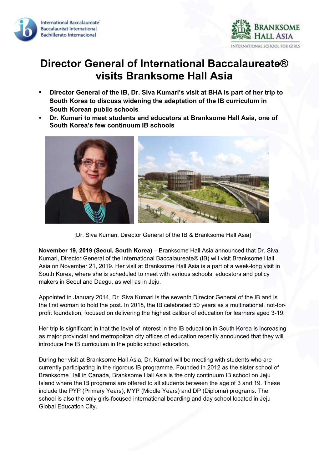 Director General of International Baccalaureate® Visits Branksome Hall Asia
