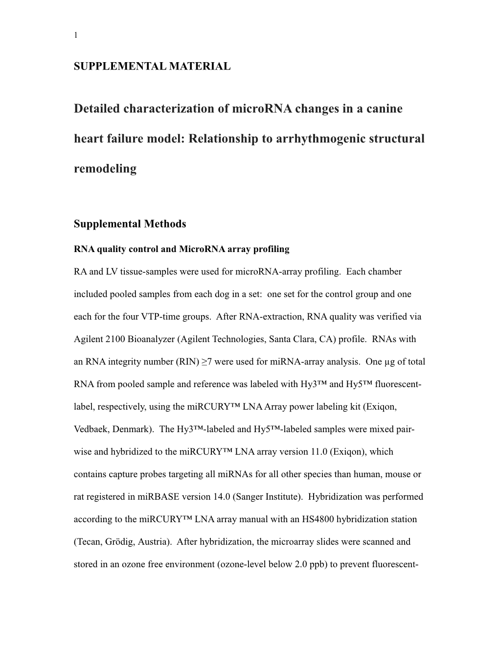 RNA Quality Control and Microrna Array Profiling