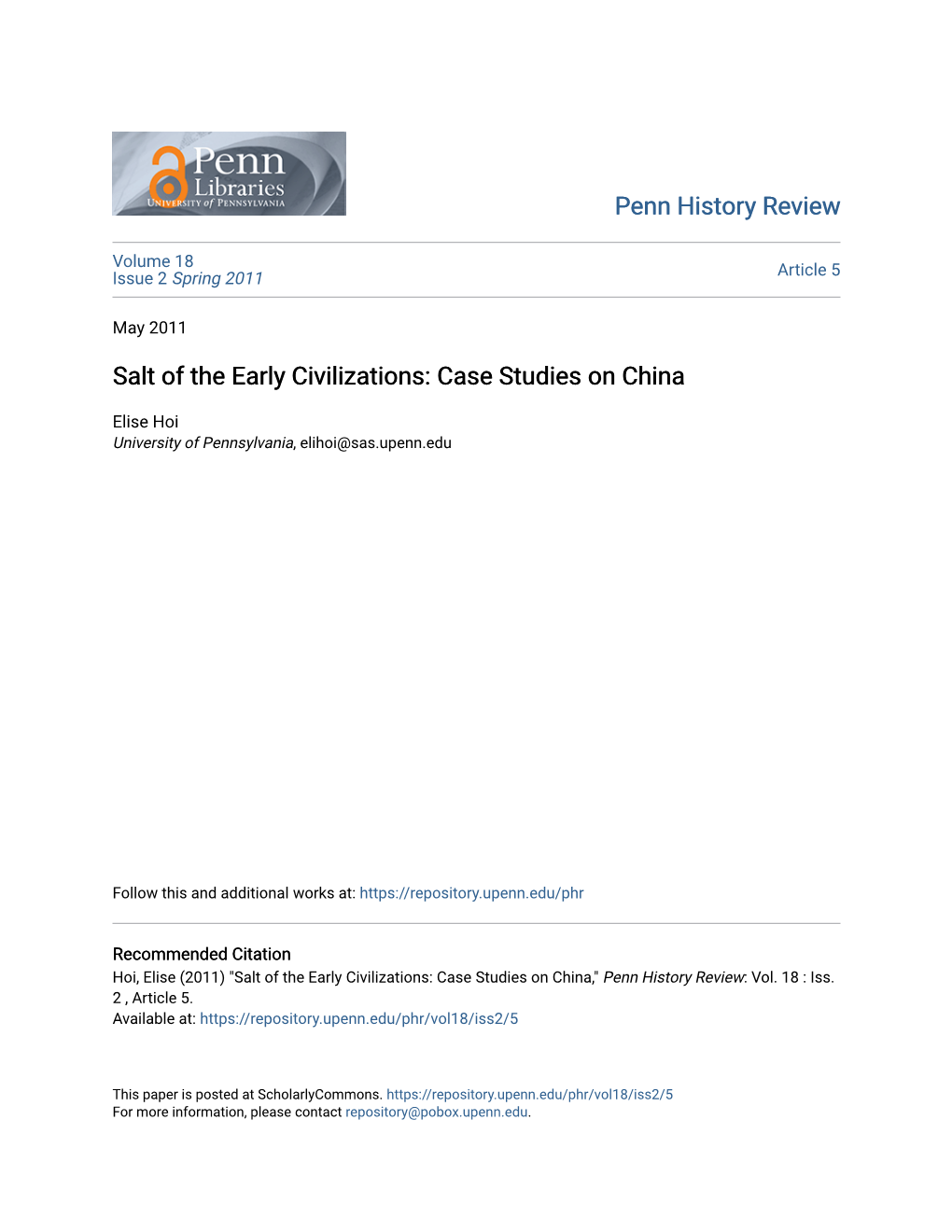 Salt of the Early Civilizations: Case Studies on China