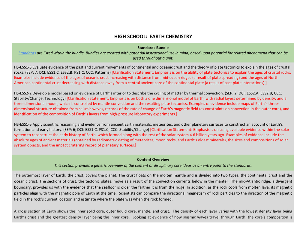 High School: Earth Chemistry