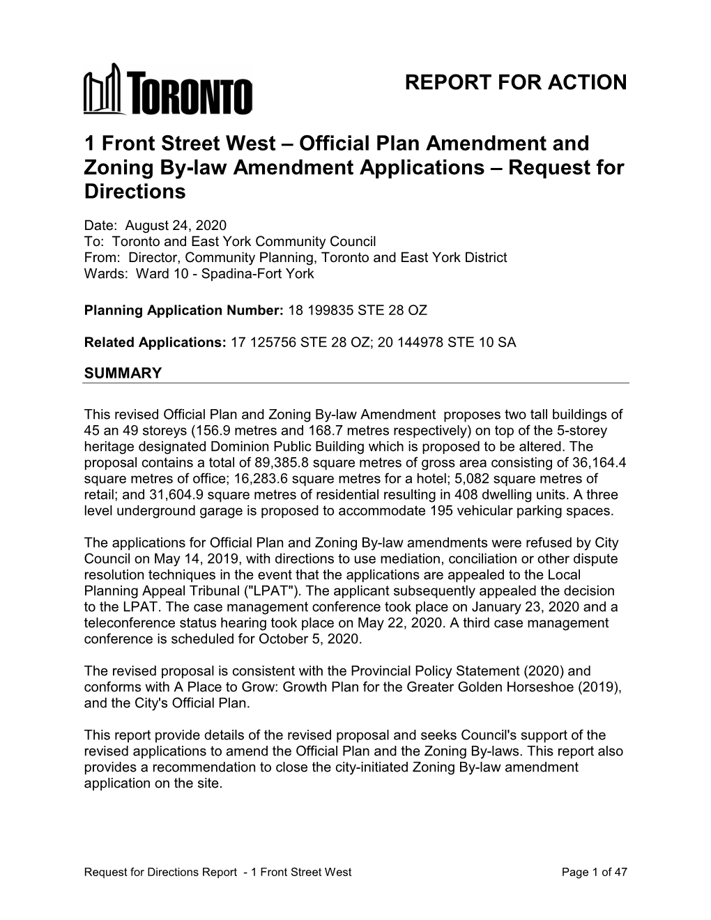 REPORT for ACTION 1 Front Street West – Official Plan Amendment