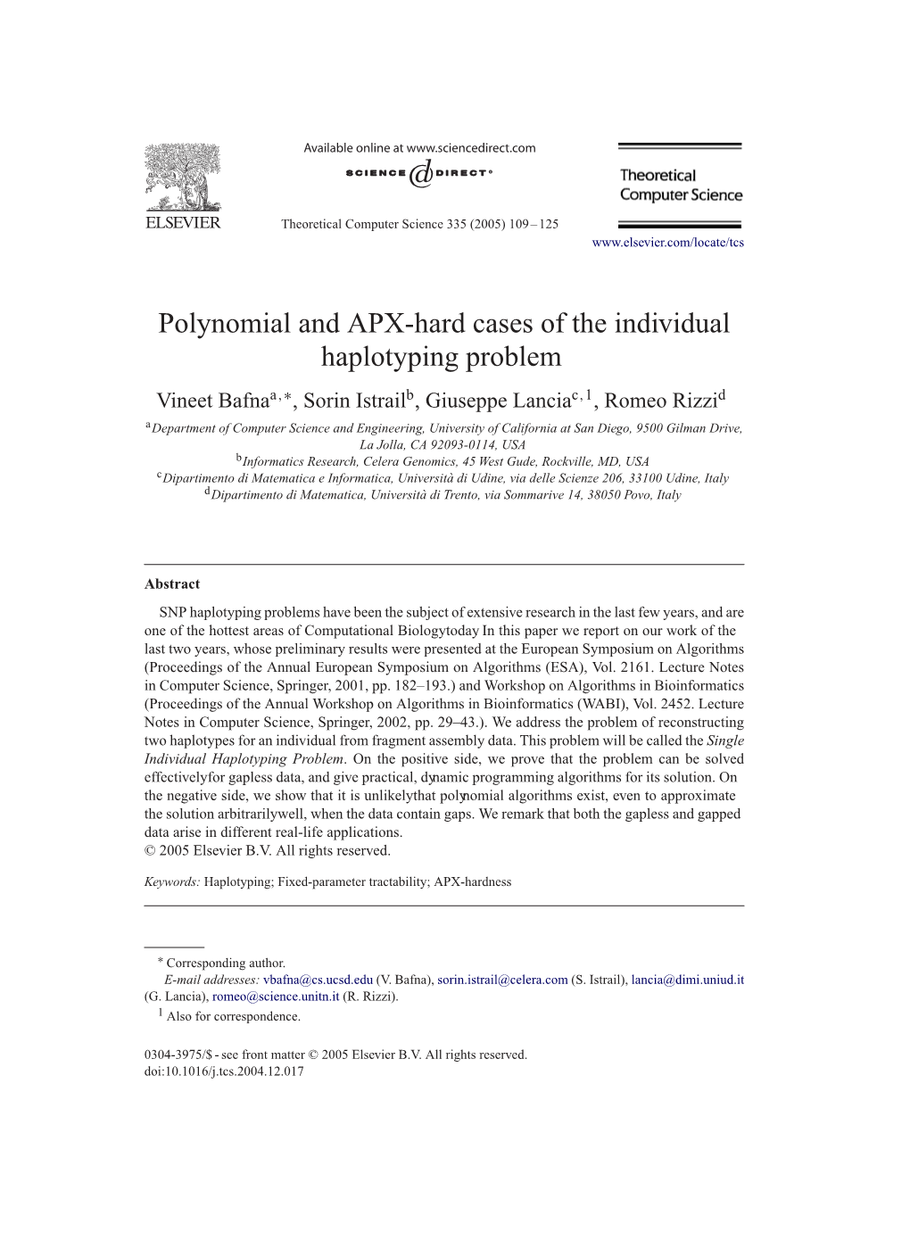 Polynomial and APX-Hard Cases of the Individual Haplotyping Problem