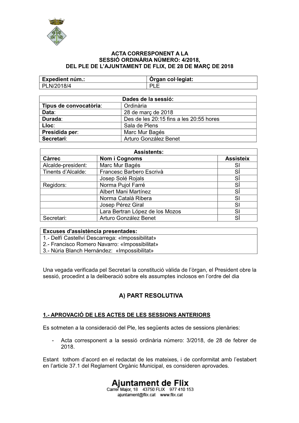 Acta 04-18. Ple De 28 De Març