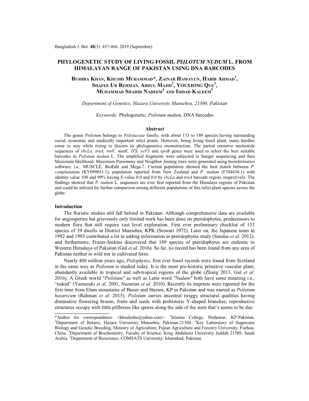 Phylogenetic Study of Living Fossil Psilotum Nudum L