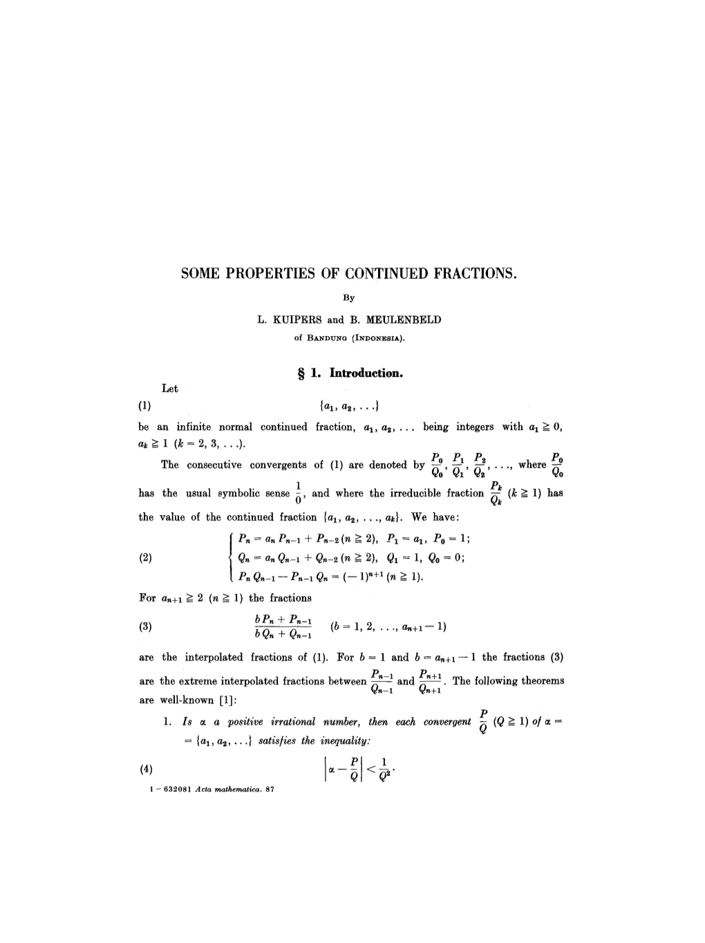 Some Properties of Continued Fractions