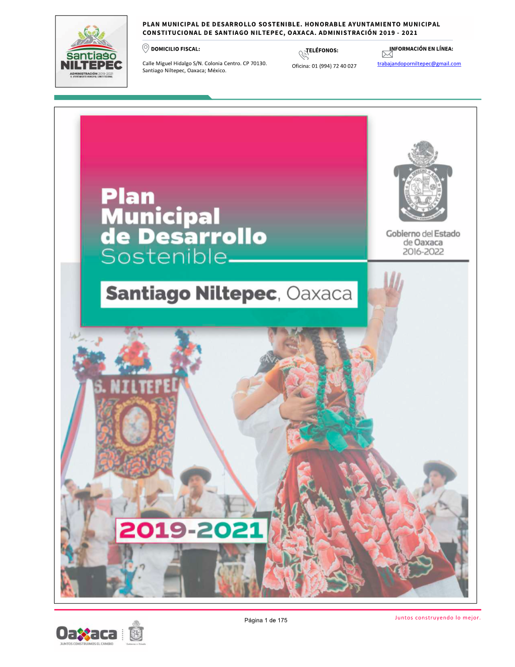 Plan Municipal De Desarrollo Sostenible. Honorable Ayuntamiento Municipal Constitucional De Santiago Niltepec, Oaxaca