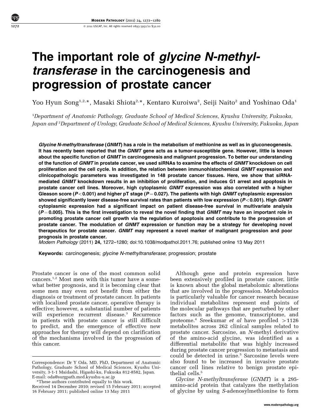 The Important Role of Glycine N-Methyltransferase in The