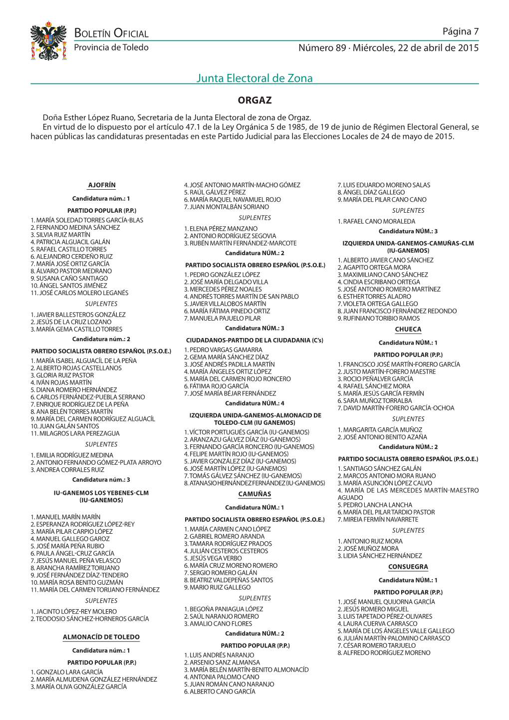 Junta Electoral De Zona De Orgaz