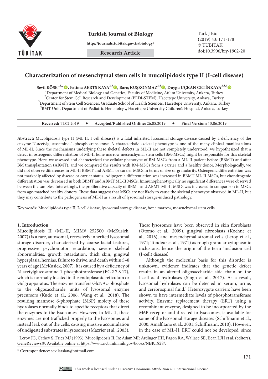 Characterization of Mesenchymal Stem Cells in Mucolipidosis Type II (I-Cell Disease)