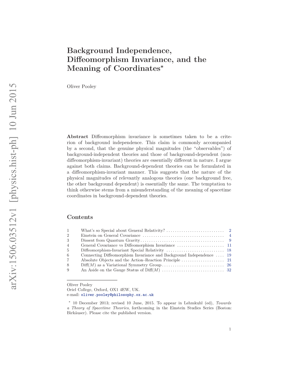 Background Independence, Diffeomorphism Invariance, and The