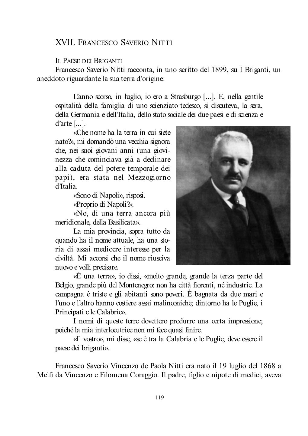 Francesco Saverio Nitti Racconta, in Uno Scritto Del 1899, Su I Briganti, Un Aneddoto Riguardante La Sua Terra D’Origine
