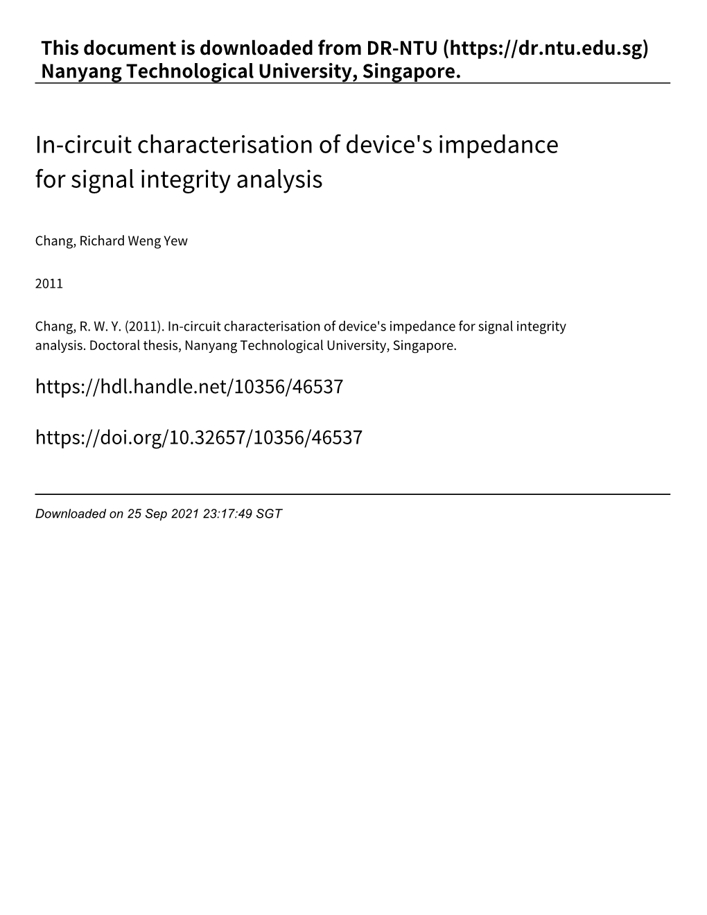 In‑Circuit Characterisation of Device's Impedance for Signal Integrity Analysis