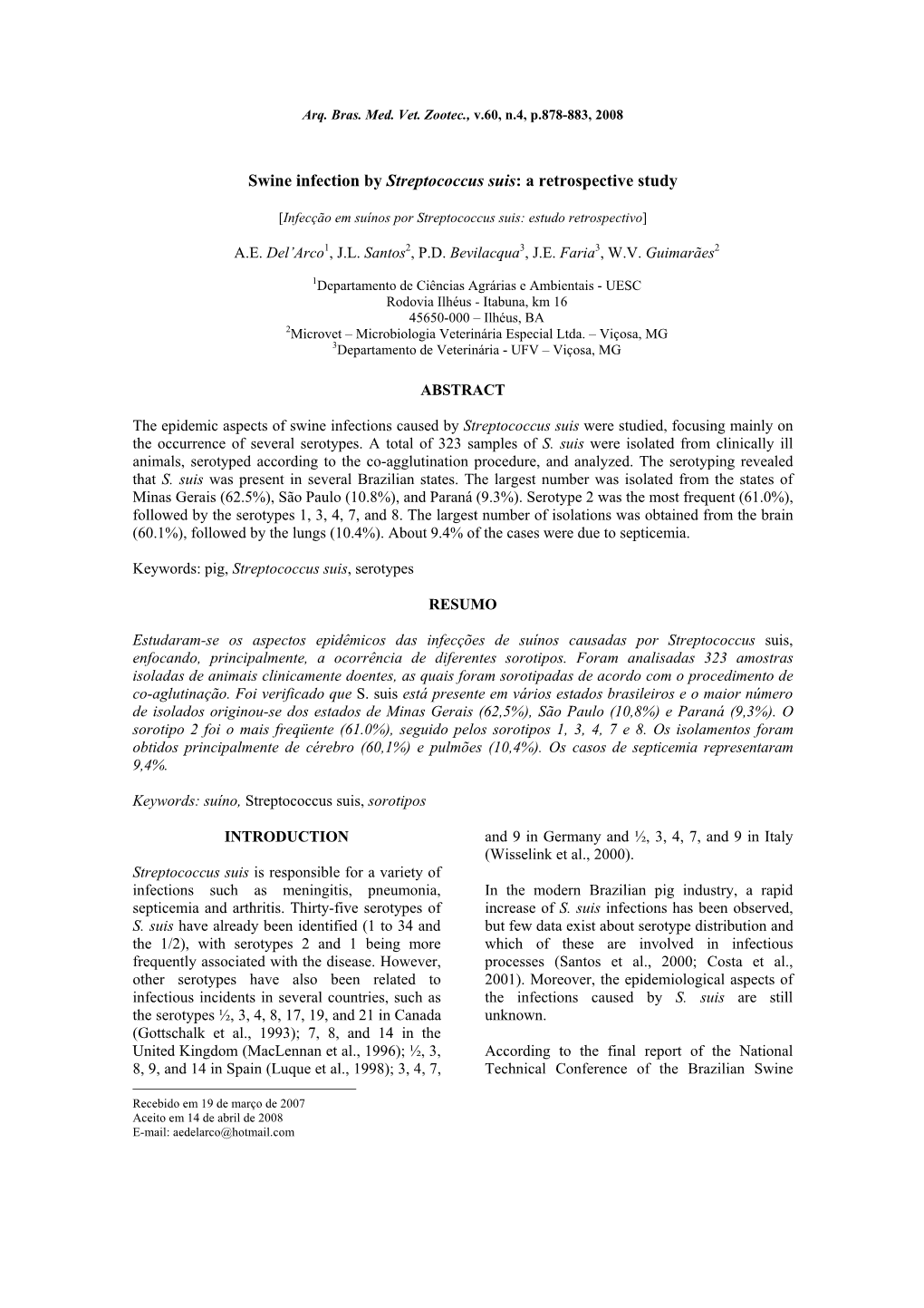 Swine Infection by Streptococcus Suis: a Retrospective Study