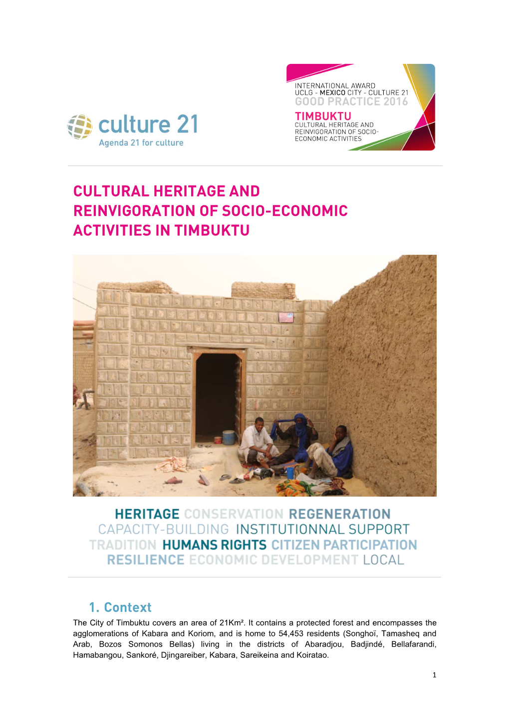 Cultural Heritage and Reinvigoration of Socio-Economic Activities in Timbuktu