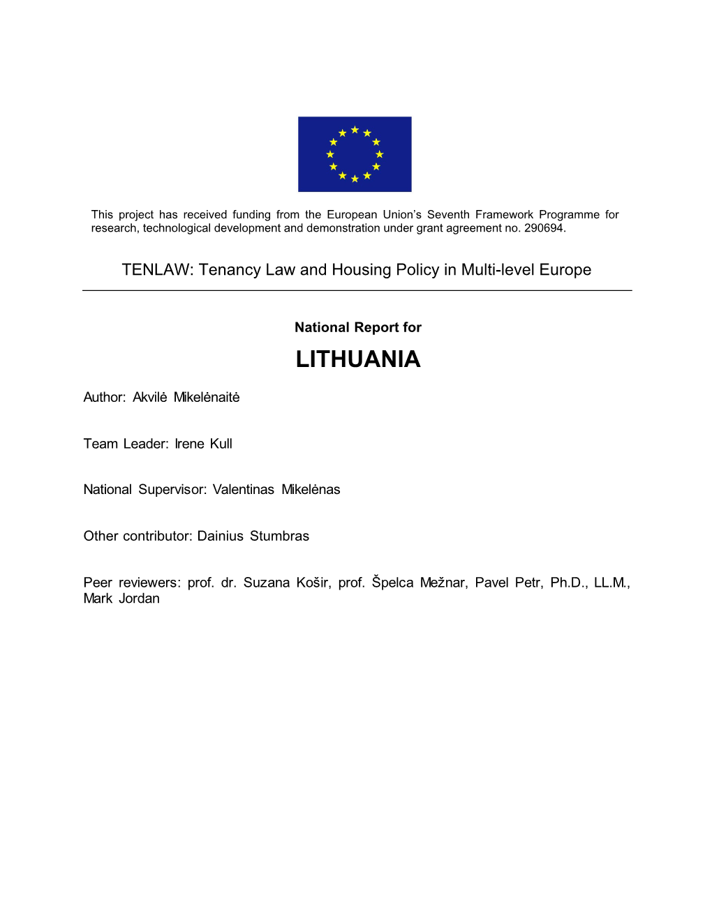 National Report for Lithuania Table of Contents