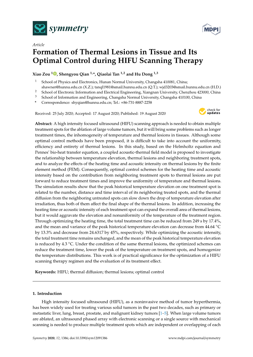 Formation of Thermal Lesions in Tissue and Its Optimal Control During HIFU Scanning Therapy