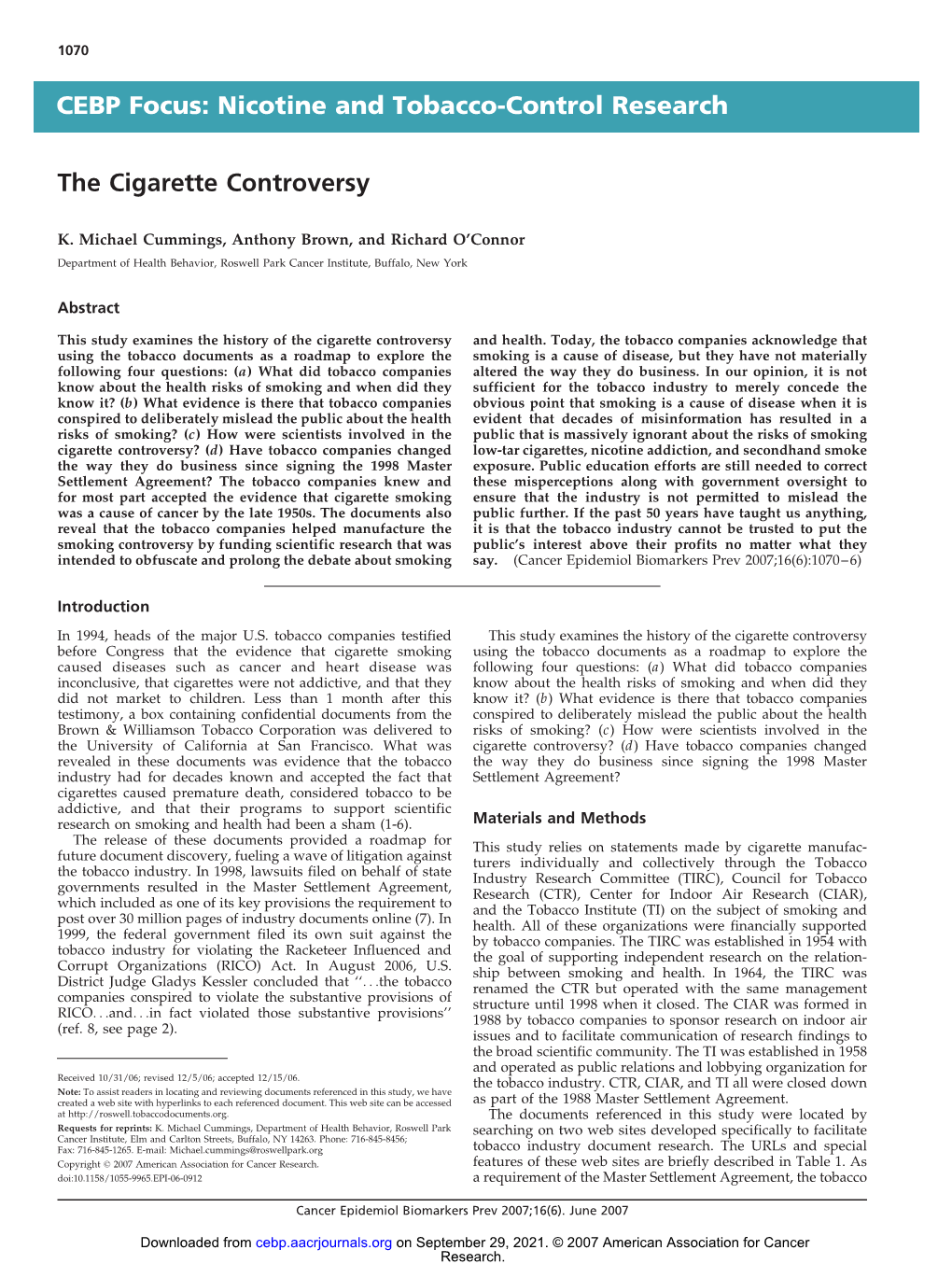 Nicotine and Tobacco-Control Research