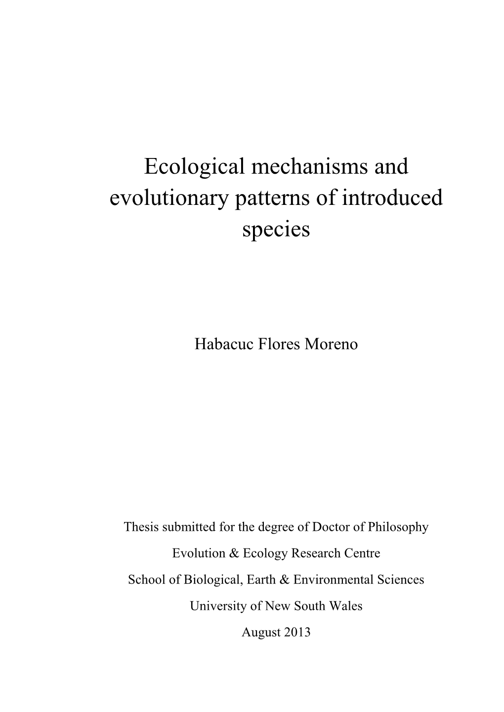 Ecological Mechanisms and Evolutionary Patterns of Introduced Species