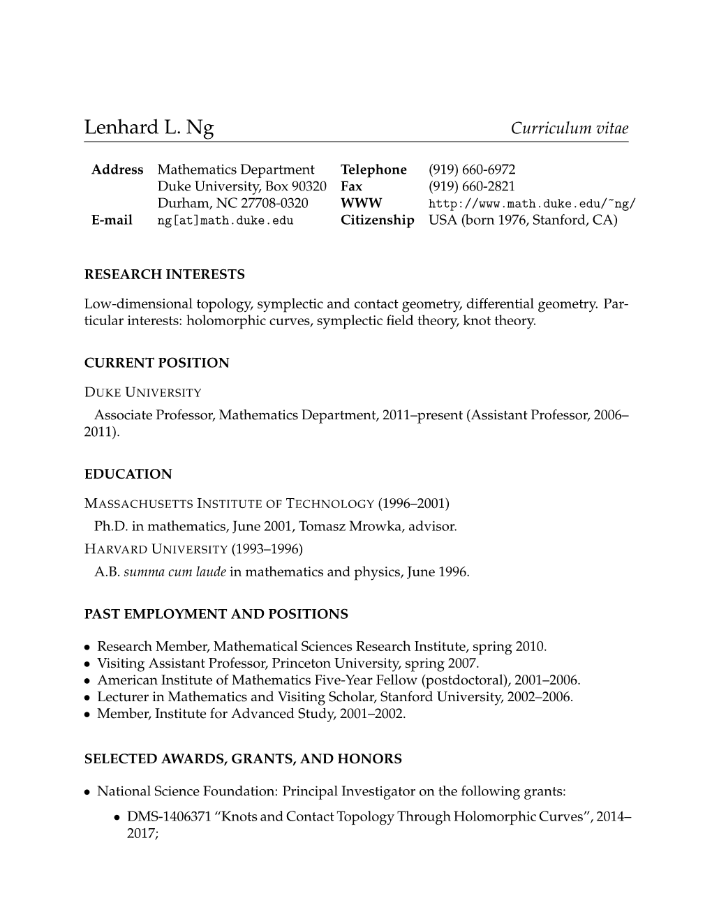 Lenhard L. Ng Curriculum Vitae