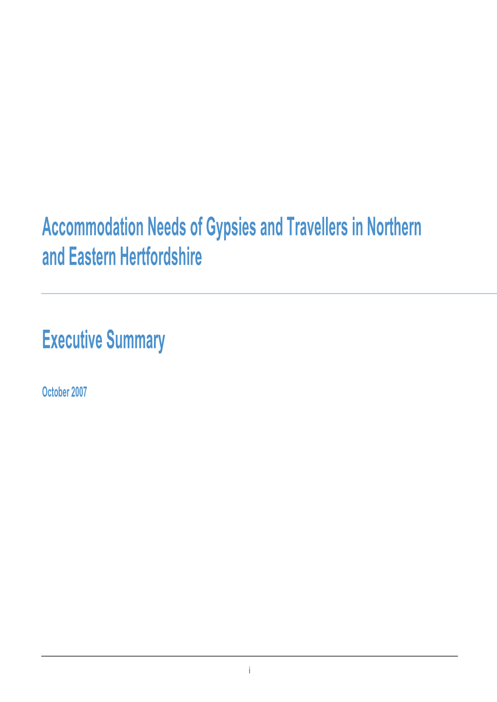 Accommodation Needs of Gypsies and Travellers in Northern and Eastern Hertfordshire
